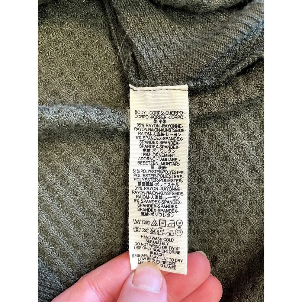 Free People Catalina Thermal V Neck Long Sleeve Slouchy Forest Green Boho Tee XS